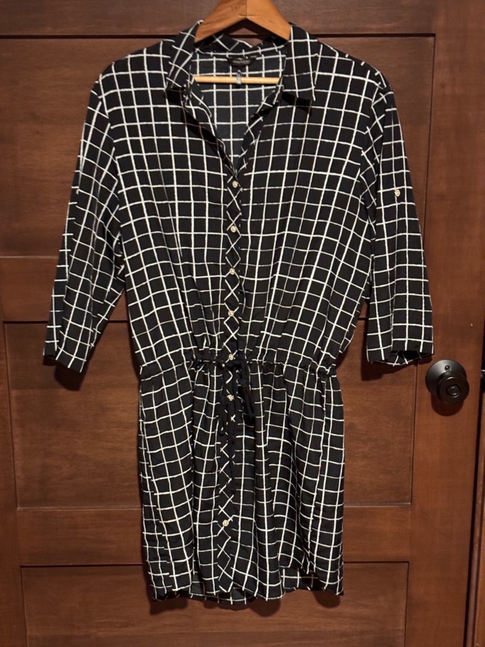 Daisy Fuentes Black and White Windowpane Shirt Dress